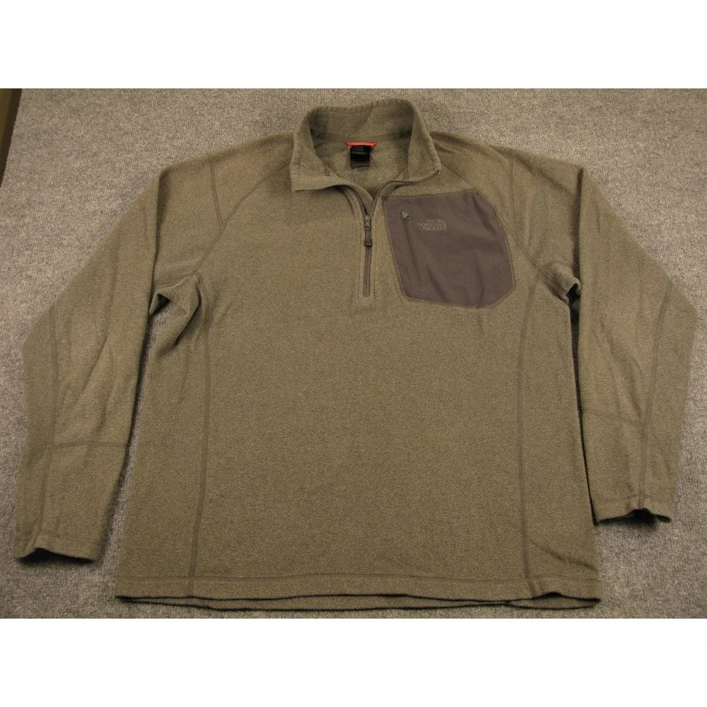 The North Face Mens Large Green Quarter Zip Fleece Pullover Chest Pocket 2175